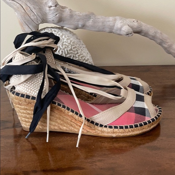 Burberry Plaid Espadrille Wedges - Picture 1 of 12
